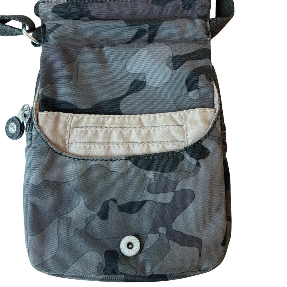 Kipling Grey Camo Small Crossbody Organizer Bag Nylon Adjustable Strap